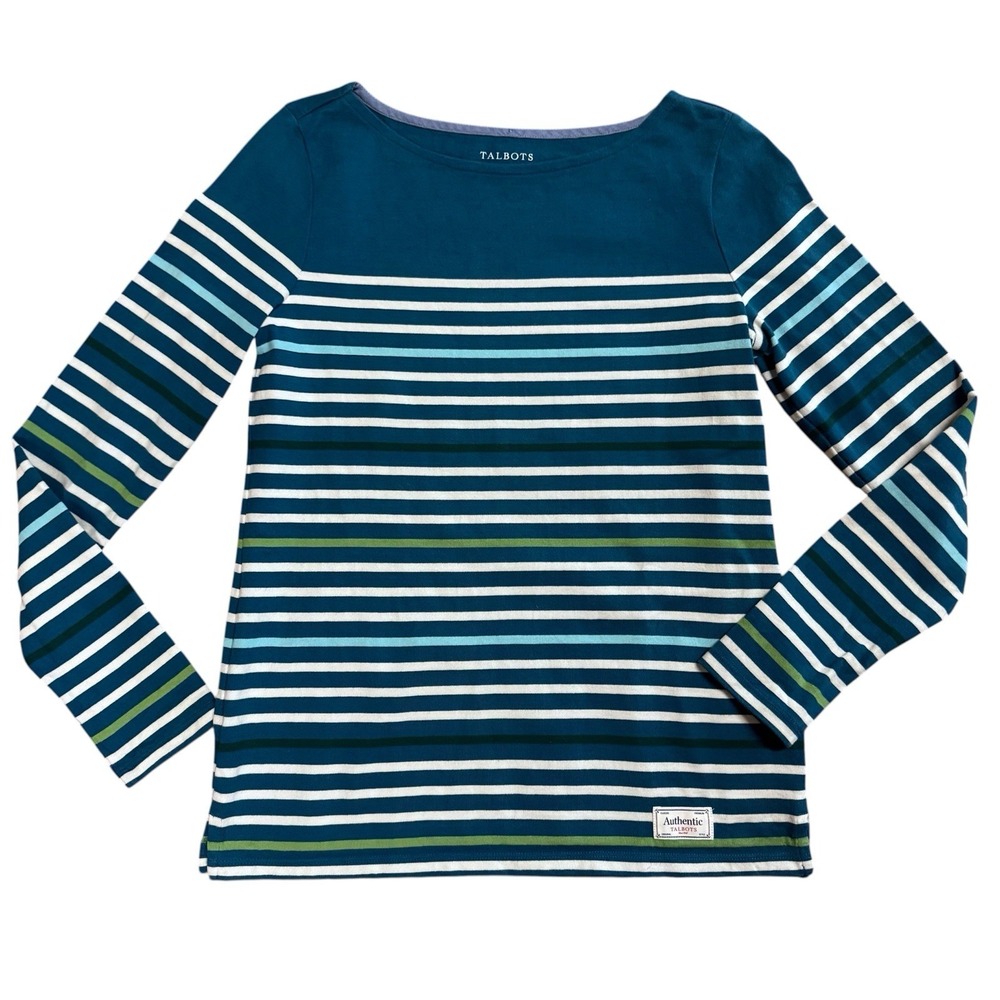 TALBOTS Authentic Talbots Shirt Brigitte Blue Green Stripes Thick Cotton XS